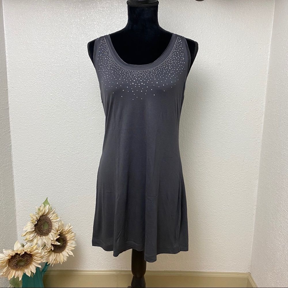 Long Gray Tank - Jeweled Neckline - Medium